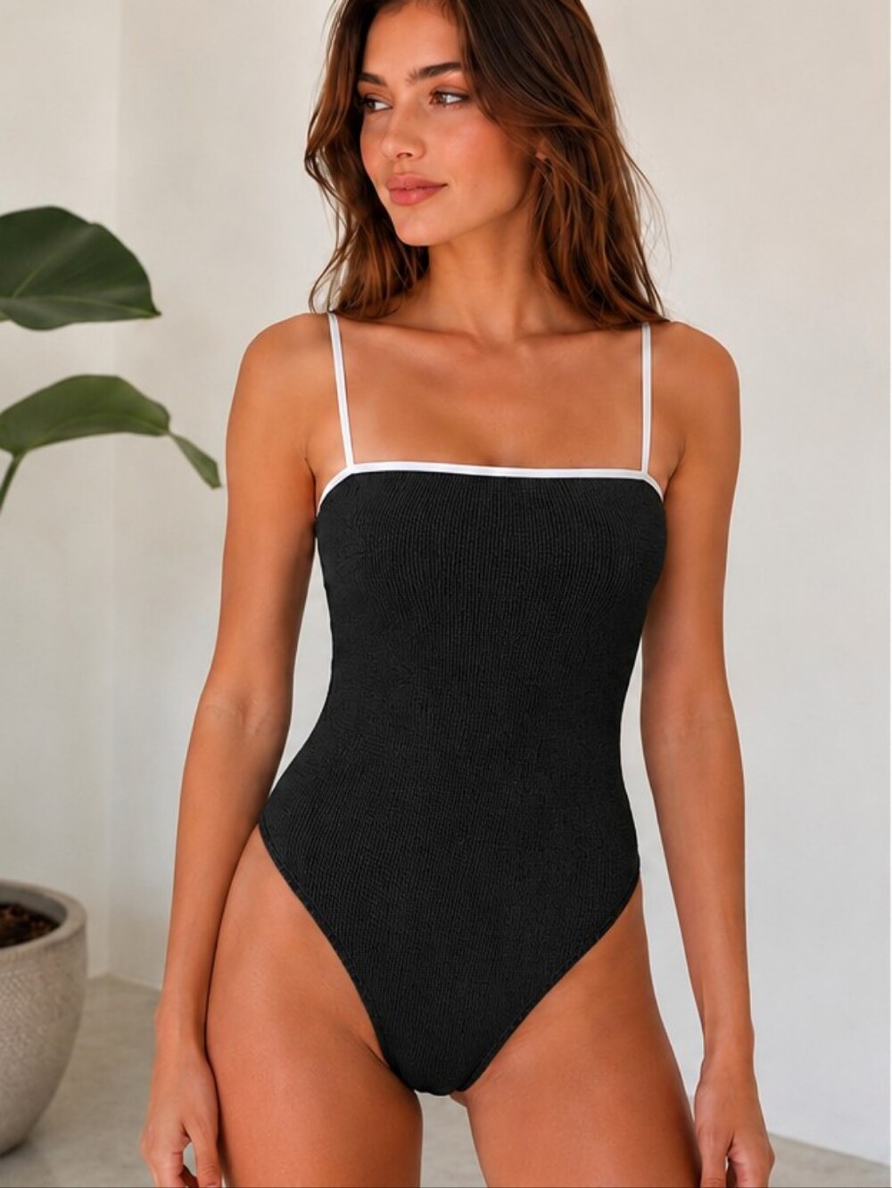 Cyn & Luca Black High Waist Bikini Bottom Medium Textured Tummy Control NWT